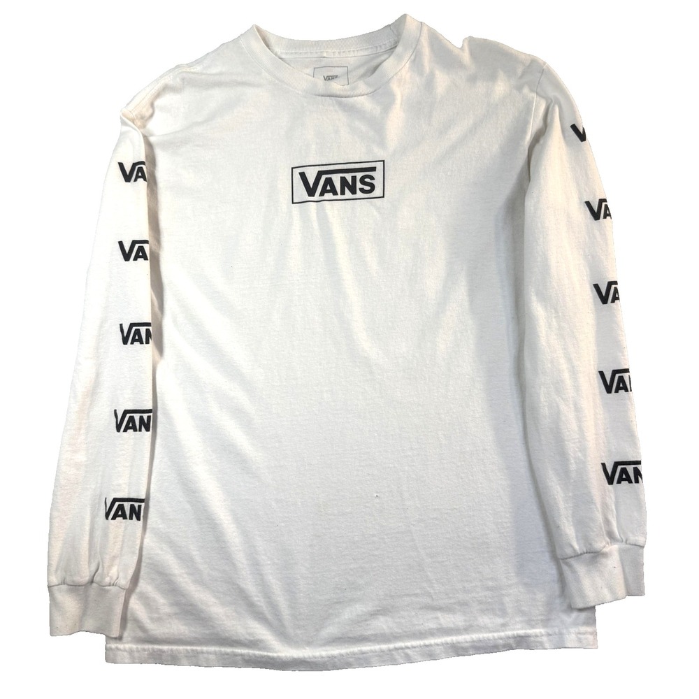 Vans Long Sleeve TShirt Skateboarding Streetwear Mens M White Logo Sleeve Hits